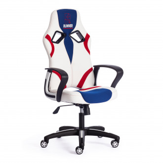 Кресло «Ранер» (Runner White) (Белая искусственная кожа + синяя/красная сетка)